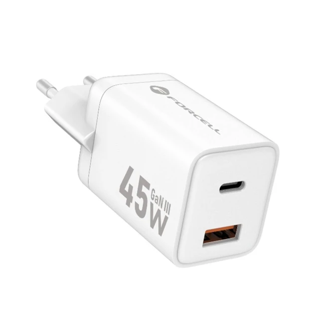 Зарядний пристрій Forcell F-Energy Mini GaN III USB C + USB A PD QC4.0 45W White (5903396380112)