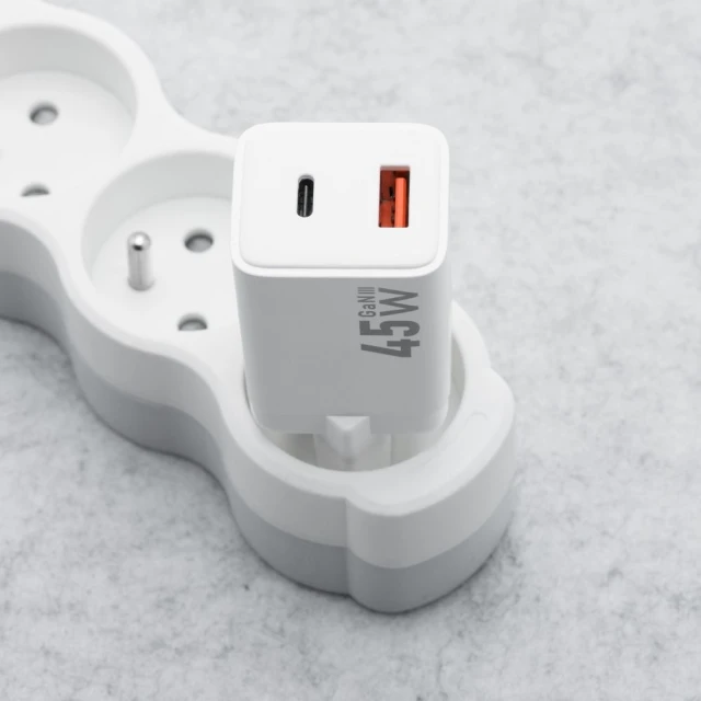 Зарядний пристрій Forcell F-Energy Mini GaN III USB C + USB A PD QC4.0 45W White (5903396380112)