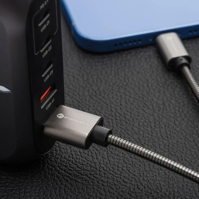 Кабель Forcell F-Energy Metal USB A to USB C 3A 66W 2 m Silver (5903396381249)