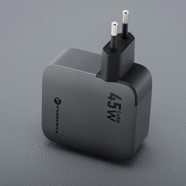 Зарядний пристрій Forcell F-Energy GaN USB C + кабель USB C PD QC4.0 3A 45W Grey (5903396390821)