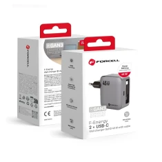 Зарядний пристрій Forcell F-Energy GaN USB C + кабель USB C PD QC4.0 3A 45W Grey (5903396390821)
