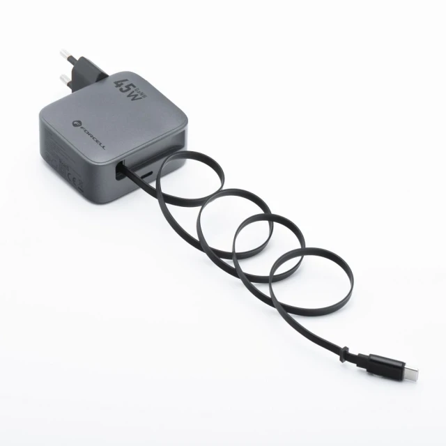 Зарядний пристрій Forcell F-Energy GaN USB C + кабель USB C PD QC4.0 3A 45W Grey (5903396390821)