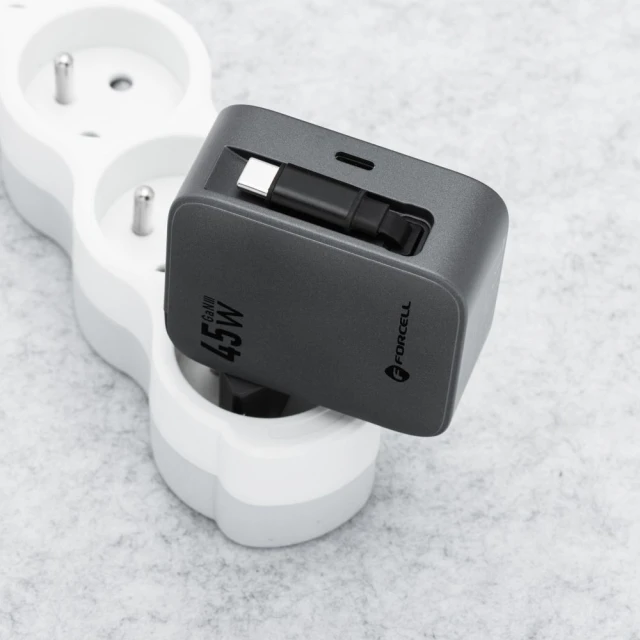 Зарядний пристрій Forcell F-Energy GaN USB C + кабель USB C PD QC4.0 3A 45W Grey (5903396390821)