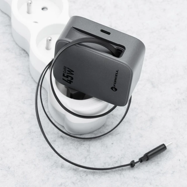 Зарядний пристрій Forcell F-Energy GaN USB C + кабель USB C PD QC4.0 3A 45W Grey (5903396390821)