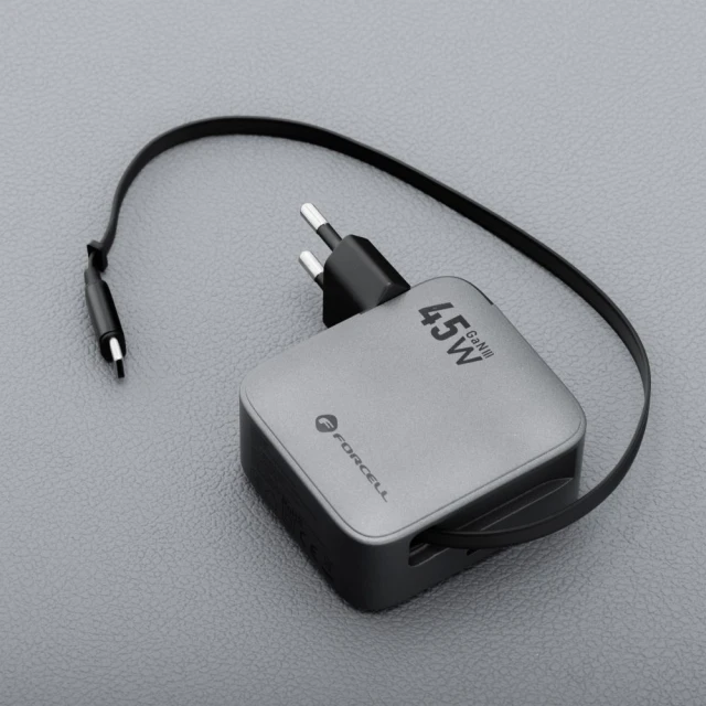 Зарядний пристрій Forcell F-Energy GaN USB C + кабель USB C PD QC4.0 3A 45W Grey (5903396390821)