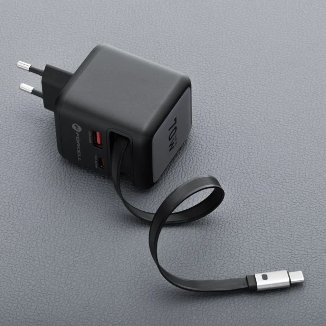 Зарядний пристрій Forcell F-Energy GaN USB C + USB A + кабель USB C PD QC4.0 3A 70W Grey (5903396390838)
