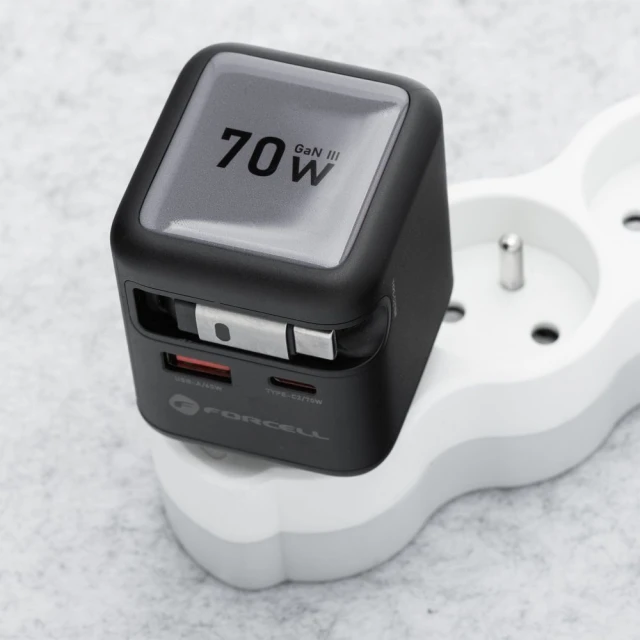 Зарядний пристрій Forcell F-Energy GaN USB C + USB A + кабель USB C PD QC4.0 3A 70W Grey (5903396390838)