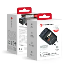 Зарядний пристрій Forcell F-Energy GaN USB C + USB A + кабель USB C PD QC4.0 3A 70W Grey (5903396390838)