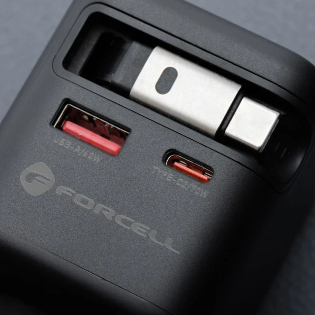 Зарядний пристрій Forcell F-Energy GaN USB C + USB A + кабель USB C PD QC4.0 3A 70W Grey (5903396390838)