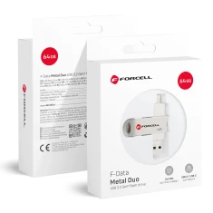 USB-накопичувач Forcell F-Data Metal Duo 64GB USB 3.2 Gen 1 USB A / USB C Silver (5903396391781)