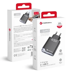 Мережевий зарядний пристрій Forcell F-Energy Ultra Slim GaN III 2x USB-C PD QC4.0 3A 45W Black (5903396397820)