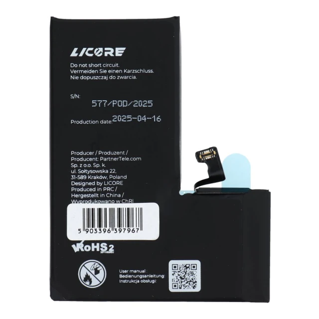 Батарея Licore для iPhone 15 Pro 3274 mAh (5903396397967)