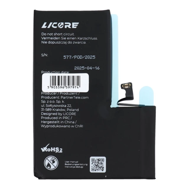 Батарея Licore для iPhone 15 Pro Max 4422 mAh (5903396397974)