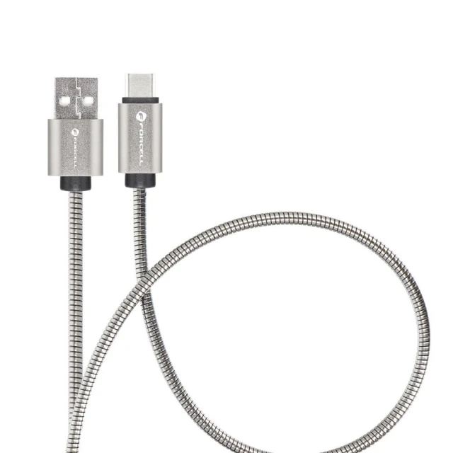 Кабель USB A до USB C Forcell F-Energy QC4.0 3A 66W Metal 1 м Silver (5903396403842)
