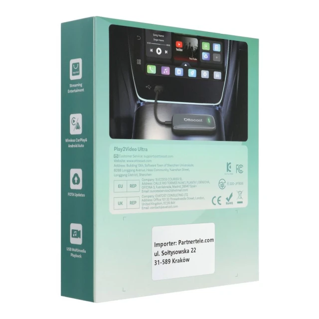 Бездротовий автомобільний адаптер Ottocast Play2Video CA515-T Black (5903396422010)