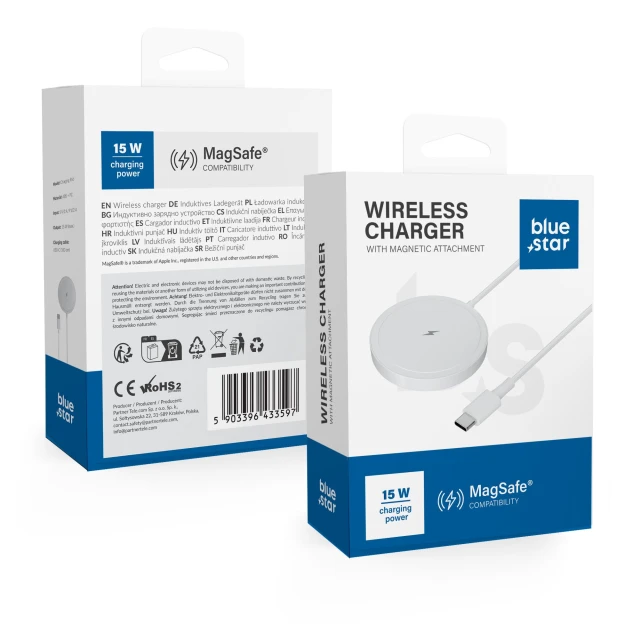 Бездротова зарядка Blue Star Charging Pad 15W White with MagSafe (5903396433597)