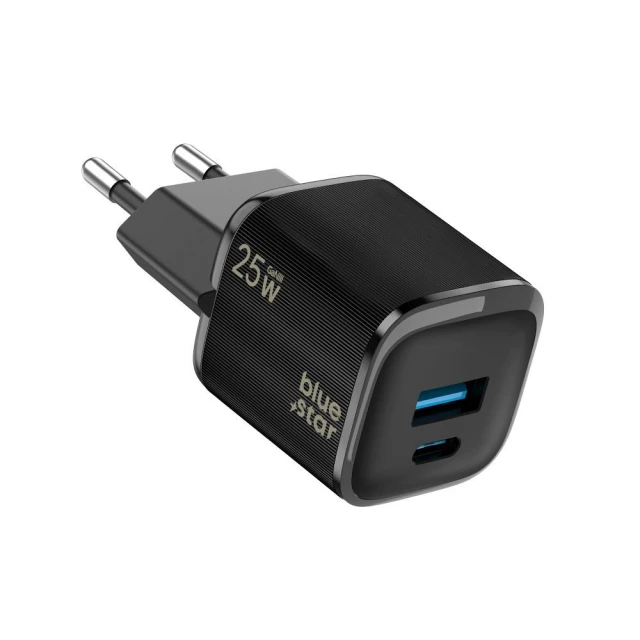 Зарядний пристрій Blue Star Nano GaN USB C + USB A QC4.0 PD 3A 25W Black (5903396460227)