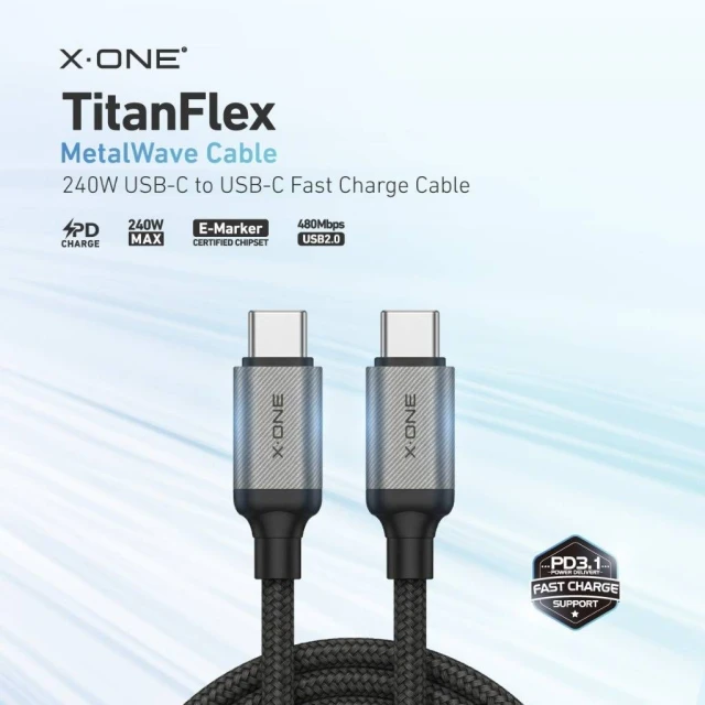 Кабель X-One TitanFlex USB Type-C to Type-C 240W 1,2m Black (5903396469077)