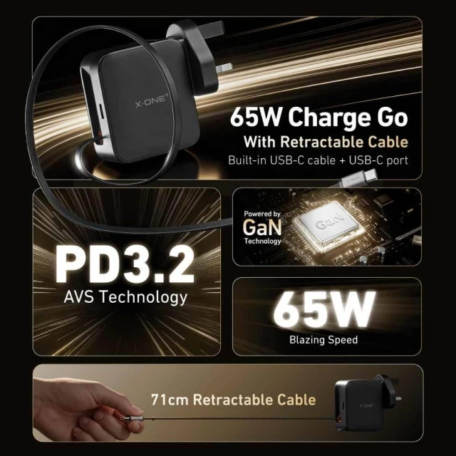 Зарядний пристрій X-One ChargeGo GaN 65W Black (5903396469114)