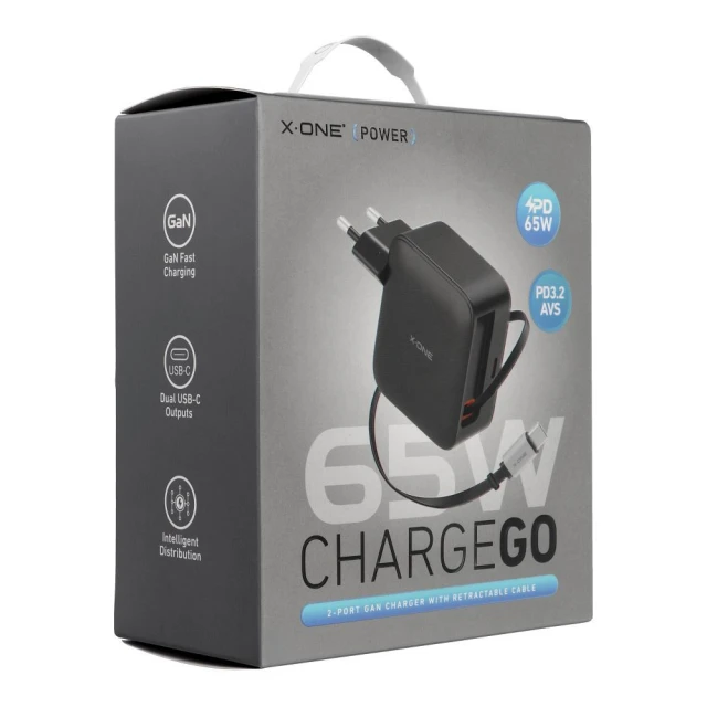 Зарядний пристрій X-One ChargeGo GaN 65W Black (5903396469114)