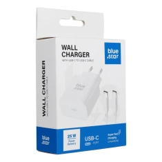 Мережевий зарядний пристрій Blue Star USB-C QC4.0 PD 25 Вт + кабель USB-C White (5903396475641)