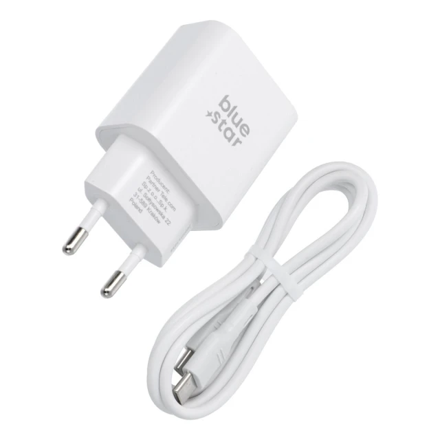 Мережевий зарядний пристрій Blue Star USB-C QC4.0 PD 25 Вт + кабель USB-C White (5903396475641)