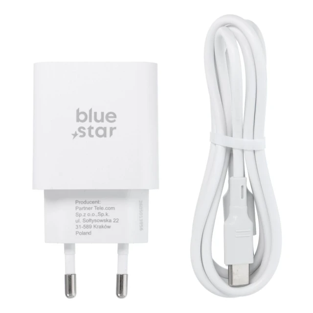Мережевий зарядний пристрій Blue Star USB-C QC4.0 PD 25 Вт + кабель USB-C White (5903396475641)