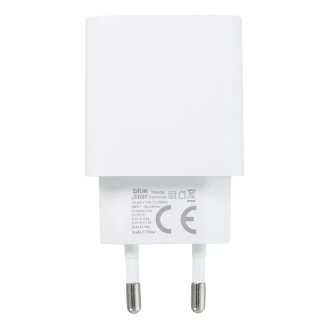 Мережевий зарядний пристрій Blue Star USB-C QC4.0 PD 25 Вт + кабель USB-C White (5903396475641)