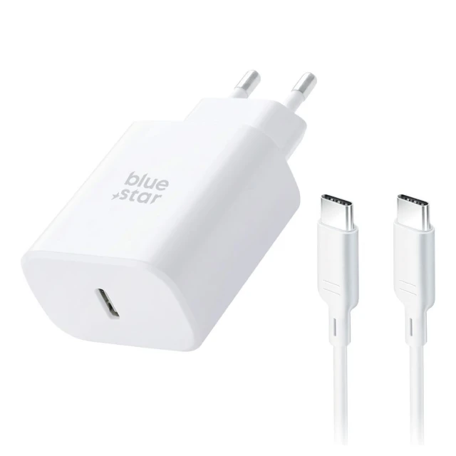 Мережевий зарядний пристрій Blue Star USB C QC4.0 PD 3A 35W + кабель USB C до USB C TFB-TC-35WPD White (5903396475658)