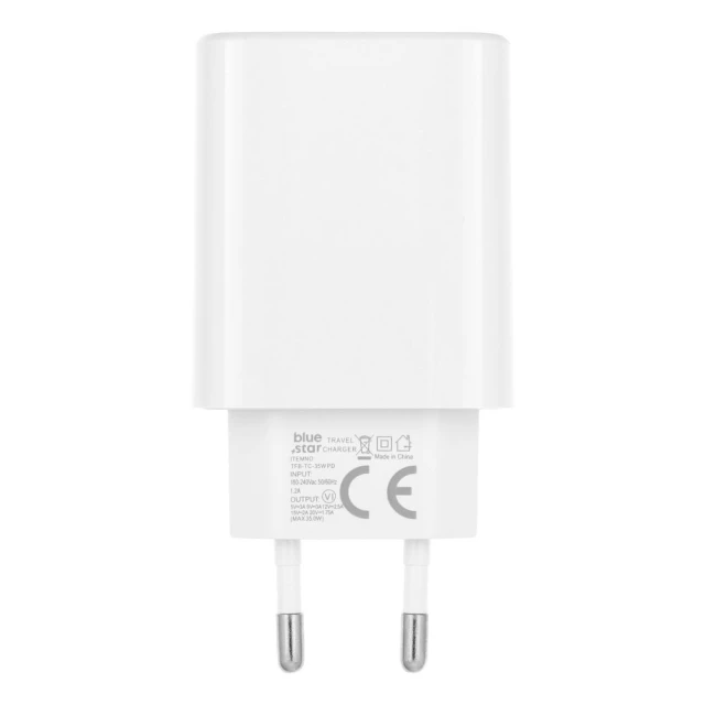 Мережевий зарядний пристрій Blue Star USB C QC4.0 PD 3A 35W + кабель USB C до USB C TFB-TC-35WPD White (5903396475658)