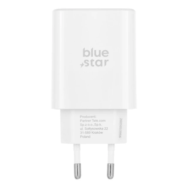 Мережевий зарядний пристрій Blue Star USB C QC4.0 PD 3A 35W + кабель USB C до USB C TFB-TC-35WPD White (5903396475658)