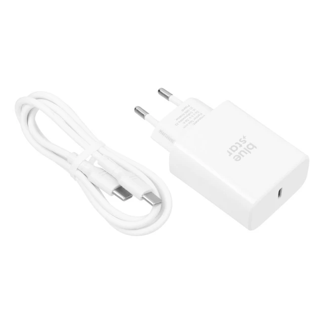 Мережевий зарядний пристрій Blue Star USB C QC4.0 PD 3A 35W + кабель USB C до USB C TFB-TC-35WPD White (5903396475658)
