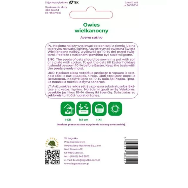 Семена овса W.Legutko Wielkanocny для декора (5903837486021)