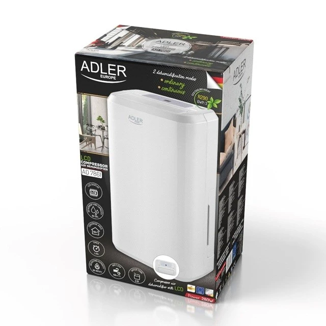 Осушувач повітря Adler AD 7861 компресорний 280 Вт 2 л 60 м² White (5903887809498)