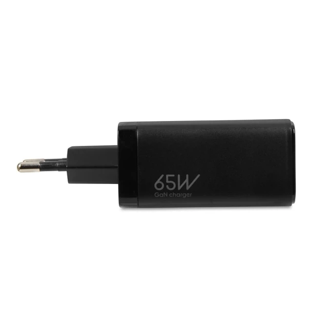 Мережевий зарядний пристрій iBOX C-65 ILUC65B GaN PD 65 Вт з кабелем Black (5903968680619)