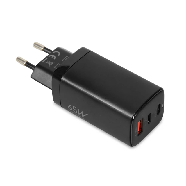 Мережевий зарядний пристрій iBOX C-65 ILUC65B GaN PD 65 Вт з кабелем Black (5903968680619)