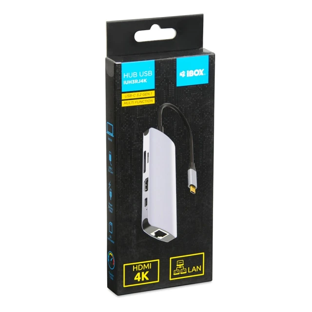 Хаб iBOX IUH3RJ4K USB 3.2 LAN HDMI 4K PD 100 Вт (5903968680800)