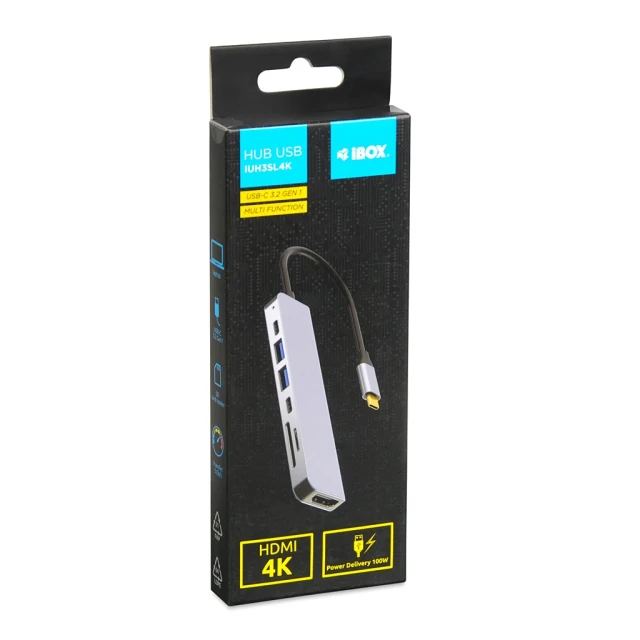 Хаб iBOX IUH3SL4K Slim USB 3.2 HDMI 4K PD 100 Вт (5903968680817)