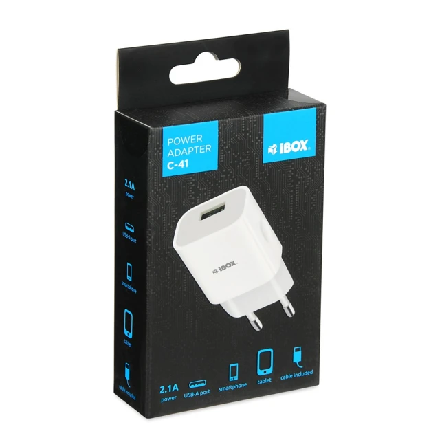 Мережевий зарядний пристрій iBOX C-41 USB 2A 1 порт microUSB White (5903968680954)