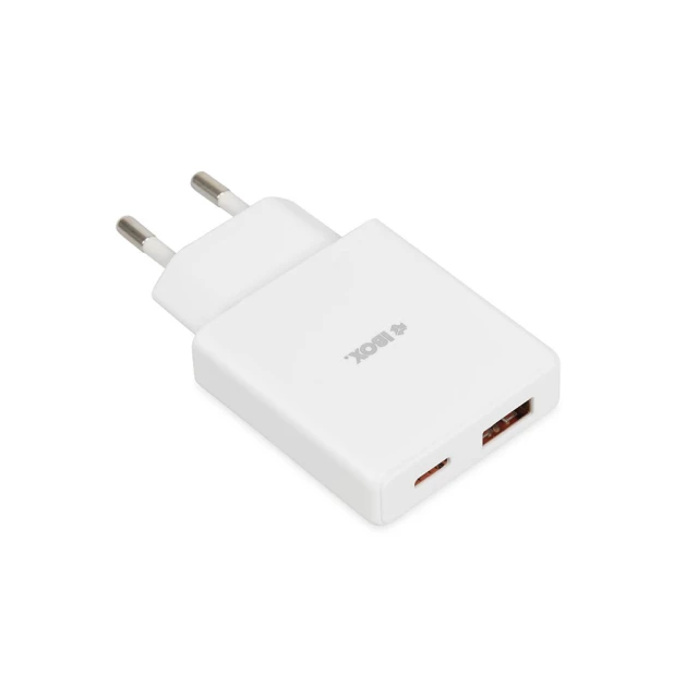 Мережевий зарядний пристрій iBOX C-43 GaN PD 30 Вт Slim USB-A + USB-C White (5903968681258)