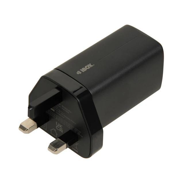 Мережевий зарядний пристрій iBOX C-65 ILUC65BUK GaN PD 65 Вт з кабелем Black (5903968681340)