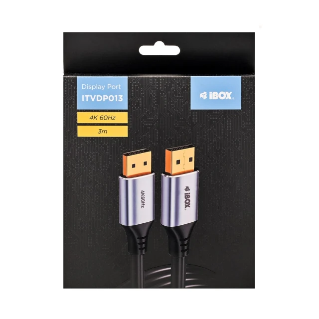 Кабель iBOX DisplayPort 4K 60 Hz позолочений штекер 3 м (5903968681555)