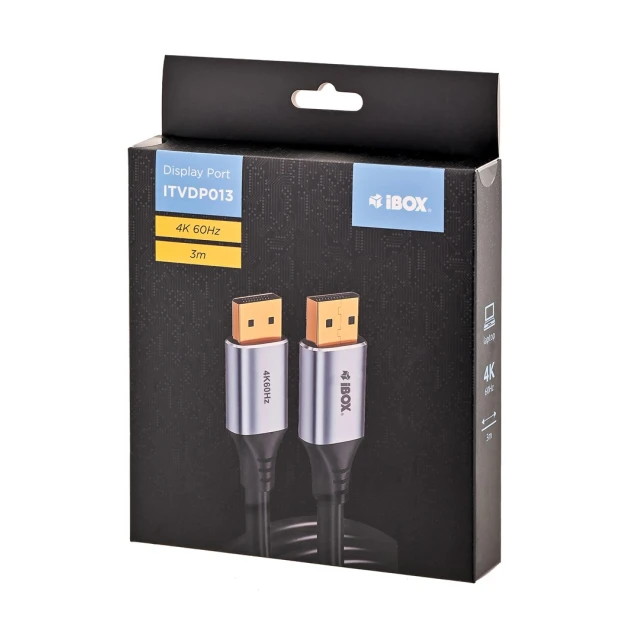 Кабель iBOX DisplayPort 4K 60 Hz позолочений штекер 3 м (5903968681555)