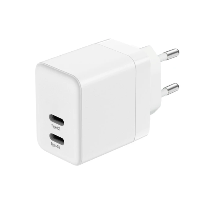 Мережевий зарядний пристрій Crong Ultra Compact GaN 2x USB-C 35W PD 3.0 White (CRG-GNCC35-WHI)