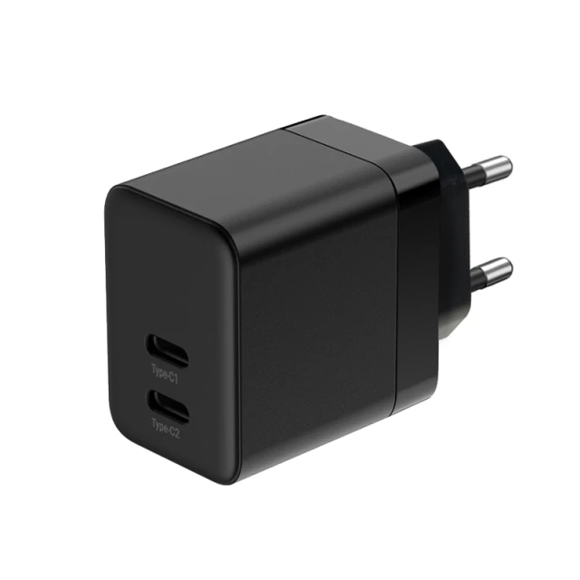 Зарядний пристрій Crong Ultra Compact GaN 2x USB-C 35W PD 3.0 Black (CRG-GNCC35-BLK)