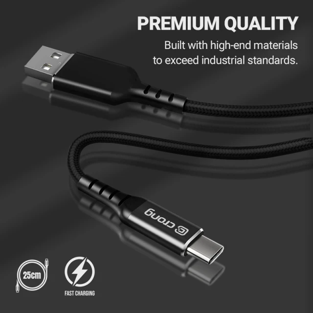 Кабель Crong Armor Link USB-C to USB-C 60W 3A 25cm Black (CRG-AL025USCC-BLK)