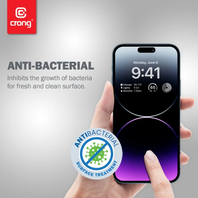 Захисне скло Crong Anti-Bacterial 3D Armour Glass для iPhone 14 Pro Max (CRG-AB3DAG-IP14PM)