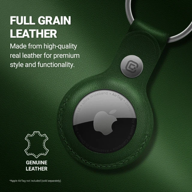 Чехол Crong Leather Case with Key Ring для Apple AirTag 1/2 Olive (CRG-ATL-OLV)