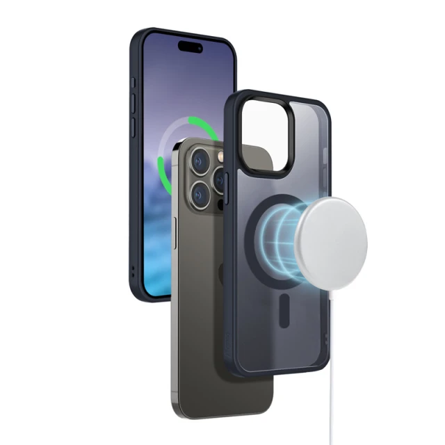 Чохол Crong Hybrid Frost MAG для iPhone 15 Pro Navy (CRG-HFM-IP1561P-BLUE)