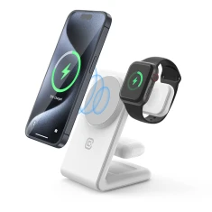 Бездротова зарядка Crong MagSpot Pivot Stand 3в1 для iPhone, Apple Watch і AirPods White (CRG-MSPS-WHT)